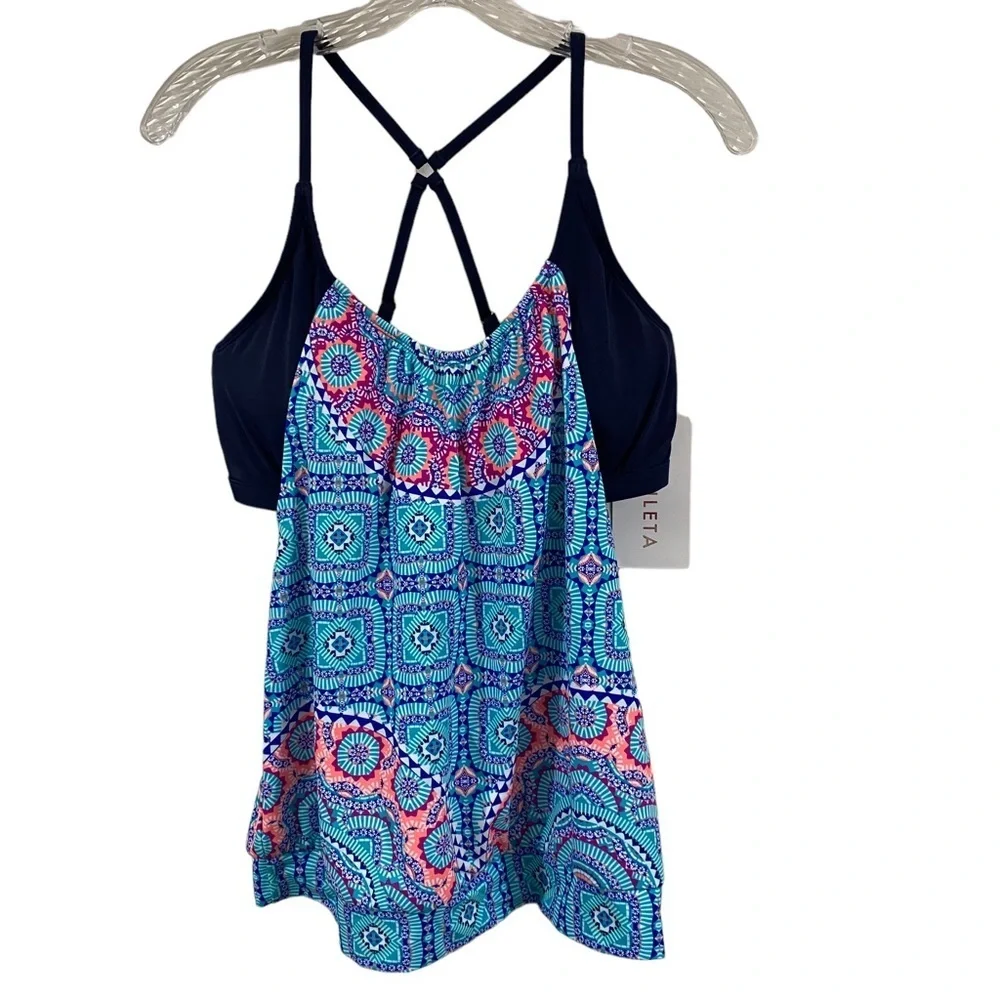 ATHLETA Fiji Blousy Tankini Top, Dress Blue #593958 Size 34 D/DD NEW - Picture 3 of 12